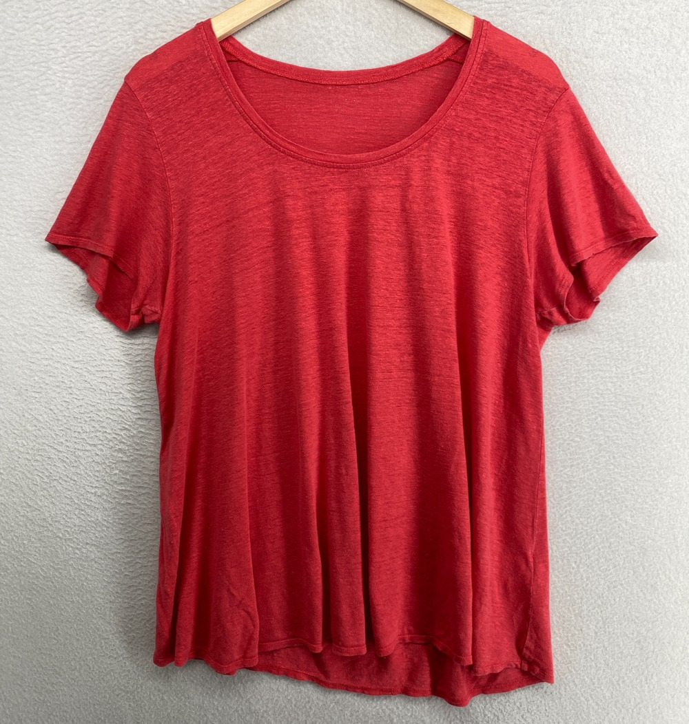 EILEEN FISHER Top L Slub Linen Jersey Scoop Neck Short Sleeve Punch Pink